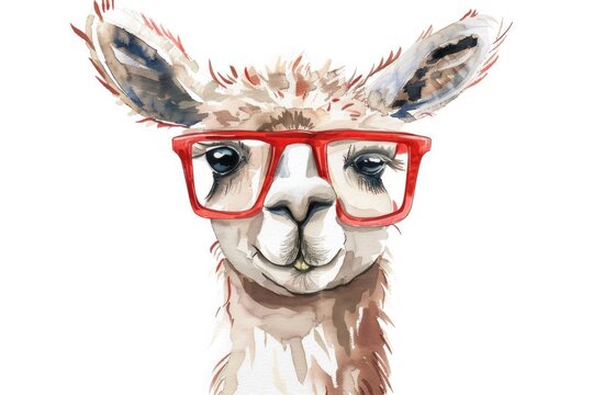 Close-up image of a llama wearing glasses, suitable for educational or humorous content
