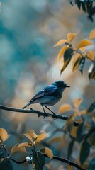 bird on a branch early in the morning close