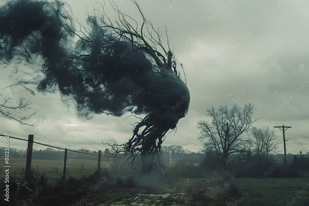 Poster a large alien in a big city in the fog.a large alien in a big city in the fog. 3d cg rendering of al