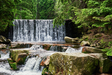 Waterfall on Lomnica river in Karpacz, Poland