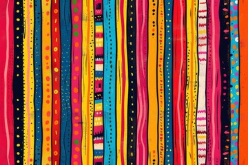 Obraz premium Fusion of Tribal and Contemporary. Colorful Vertical Stripe Patterns with Ethnic Motifs.