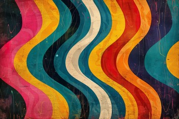 Colorful Retro Waves. A Symphony of Aged Textured Rainbow Stripes.