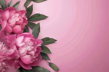 Beautiful pink peonies with green leaves on a soft pink background. Perfect for spring or feminine designs