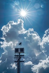 Sun shining through clouds, suitable for weather-related designs