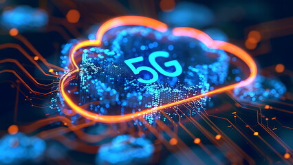 cloud computing with 5G text, representing faster and smart internet. generative ai