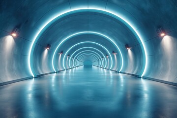 Futuristic blue-lit tunnel with circular patterns