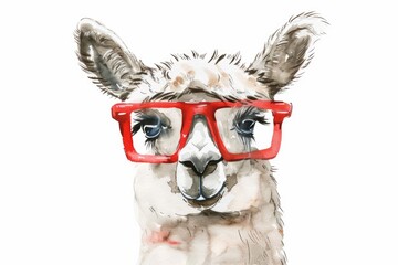 Naklejka premium Close up of a llama wearing glasses, suitable for educational and humorous content