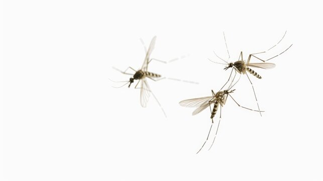 Image of two mosquitos flying in the air. Suitable for insect control or pest control concepts