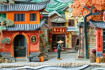 A woman walking down the street in a Chinese village. Suitable for cultural and travel concepts