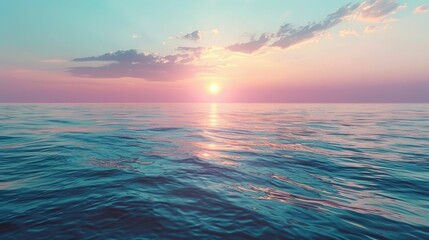 A soft, serene sunrise over a calm sea, inspiring peace