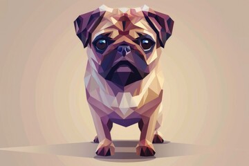 A pug dog standing in a geometric low-poly style. Ideal for pet-themed designs or modern art concepts