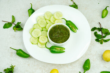 Mint and Green Chilli Sauce, Made with Tamarind Mint Coriander and Spices. Podina Chatni