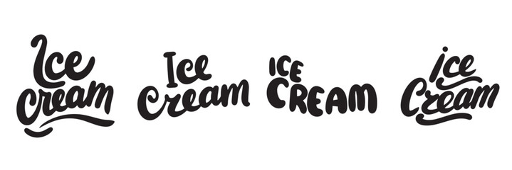 Collection of Ice Cream phrases black color isolated. Hand drawn vector art.