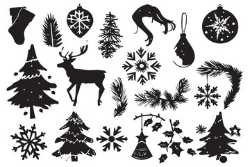 Christmas set of design elements silhouettes