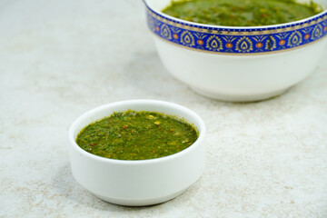 Mint and Green Chilli Sauce, Made with Tamarind Mint Coriander and Spices. Podina Chatni