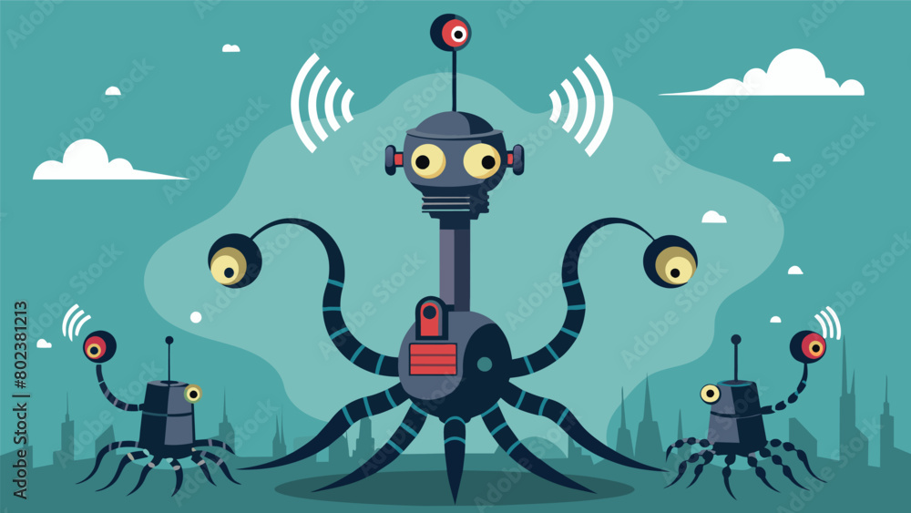 Aufkleber the machines antennas resembling metallic tentacles reach out into the air capturing the collective 