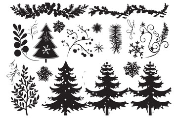 Obraz premium Christmas elements black silhouette icons set