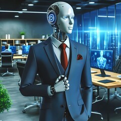 An android ai that works for humans in the office, future innovations made with, Generative AI