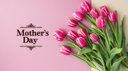 Mother's Day text and tulips on table background 