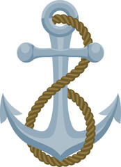 An anchor from a ship or boat with a rope wrapped around it nautical illustration