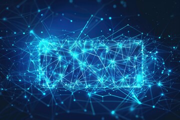 A modern blue abstract background with intersecting lines and dots. Suitable for technology or science-themed designs