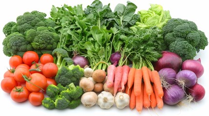 Fresh organic vegetables on white background, healthy eating concept with assorted veggies