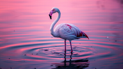 Fototapeta premium Serene Symphony: Flamingo’s Beauty in the Marshland Sounds
