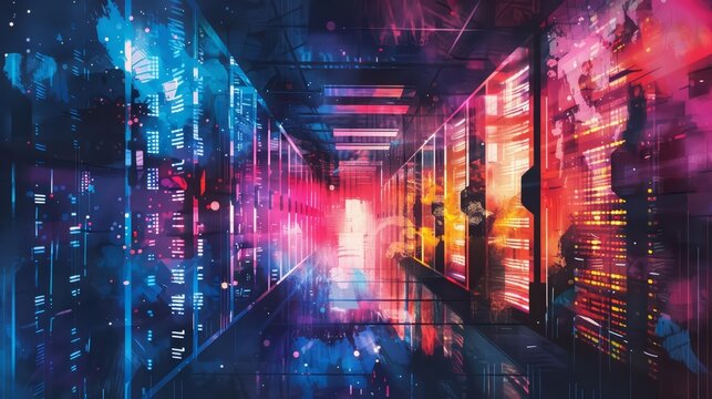 A watercolor painting captures a quantum computing facility