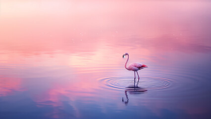 Twilight Tranquility: A Flamingo’s Dance in the Dusk