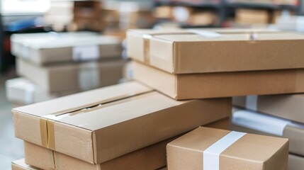 Multiple unmarked cardboard boxes stacked in an organized manner for shipping and storage.