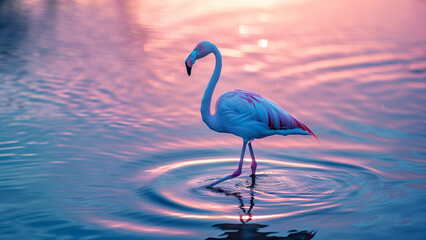 Twilight Tranquility: A Flamingo’s Dance in the Dusk
