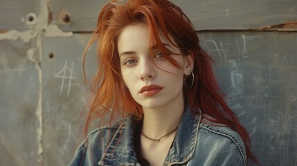 Adult White Woman with Red Straight Hair 1990s style Illustration.