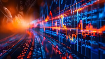 Background of blurred financial data with blue stock market candlestick chart. Concept Financial Data, Blurred Background, Blue Stock Market, Candlestick Chart, Investment Theme