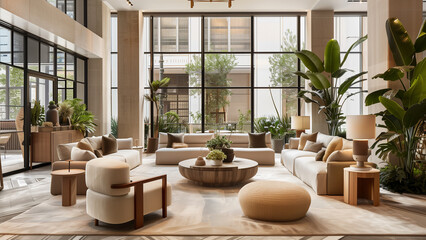 Fototapeta premium Nature Meets Design: Earthy Tones in a Well-lit New York Interior