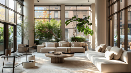 Fototapeta premium Nature Meets Design: Earthy Tones in a Well-lit New York Interior