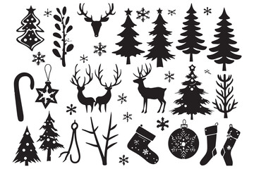 Christmas set of silhouettes for design on a white background, vector illustration