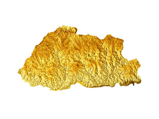 Bhutan Map Golden metal Color Height map Background 3d illustration