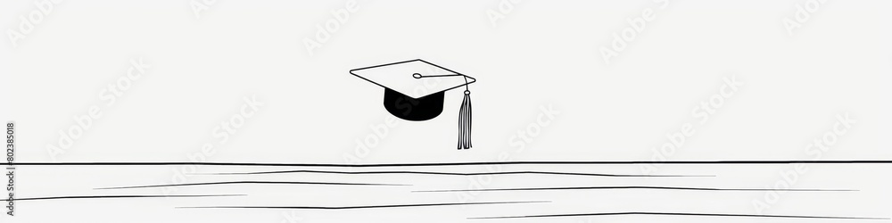 Wall mural One line drawing of an empty graduation cap floating in the air Generative AI with a white background Generative AI - Wall murals