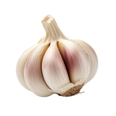 A whole garlic bulb with individual cloves peeled open, displayed on a transparent background. Generative AI
