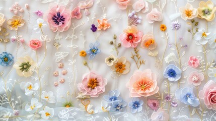 Dainty floral embroidery in pastel tones gives a feminine and delicate texture to your design.