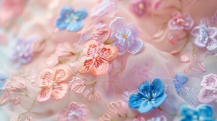 Dainty floral embroidery in pastel tones gives a feminine and delicate texture to your design.