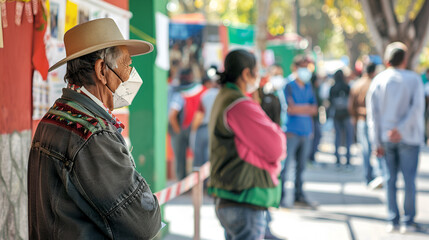 Obraz premium personas haciendo fila en las casillas para votar en las elecciones presidenciales de mexico ejerciendo su voto en las urnas