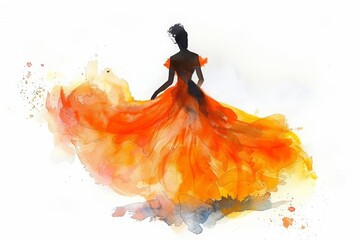 The watercolor painting of a young woman s debutante ball, dressed in a gown and being presented to society, Clipart minimal watercolor isolated on white background