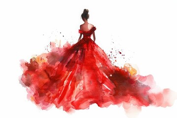 The watercolor painting of a young woman s debutante ball, dressed in a gown and being presented to society, Clipart minimal watercolor isolated on white background