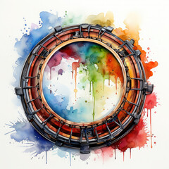 Obraz premium Watercolor Colorful Bodhran Illustration, Generative Ai
