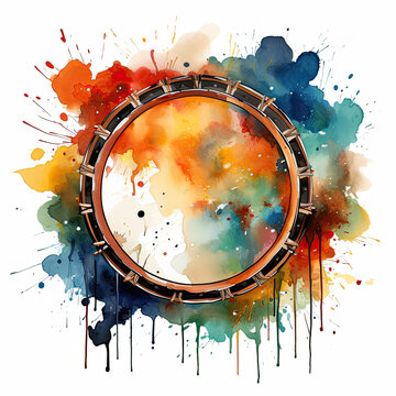 watercolor drum with colorful paint splash clip art preview