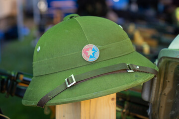 Green Vietnamese military hat with communist crest from the Vietnam War