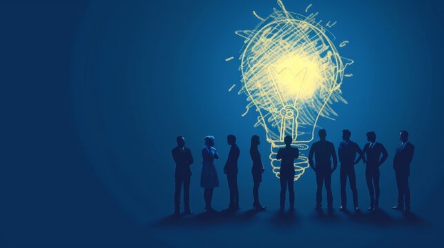 creative business meeting brainstorm ideas sharing team of marketing business staff standing discuss find a solution of problem for new project startup business ideas concept hyper realistic 