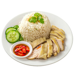 Hainanese Chicken Rice, transparent background, isolated image, generative AI