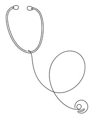 continuous line drawing of stethoscope medical equipment